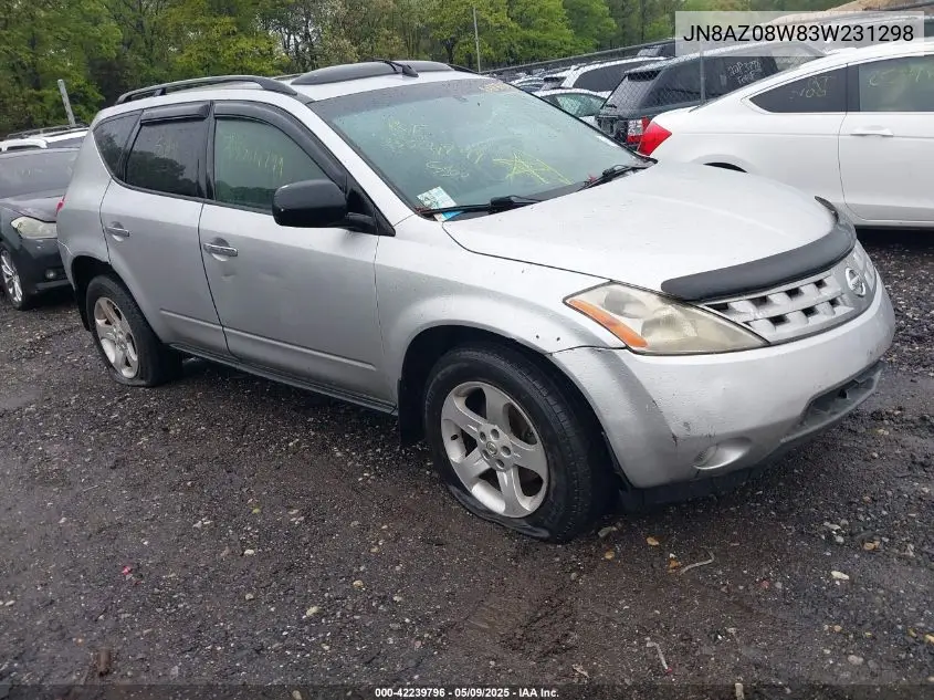 2003 Nissan Murano Sl VIN: JN8AZ08W83W231298 Lot: 42239796
