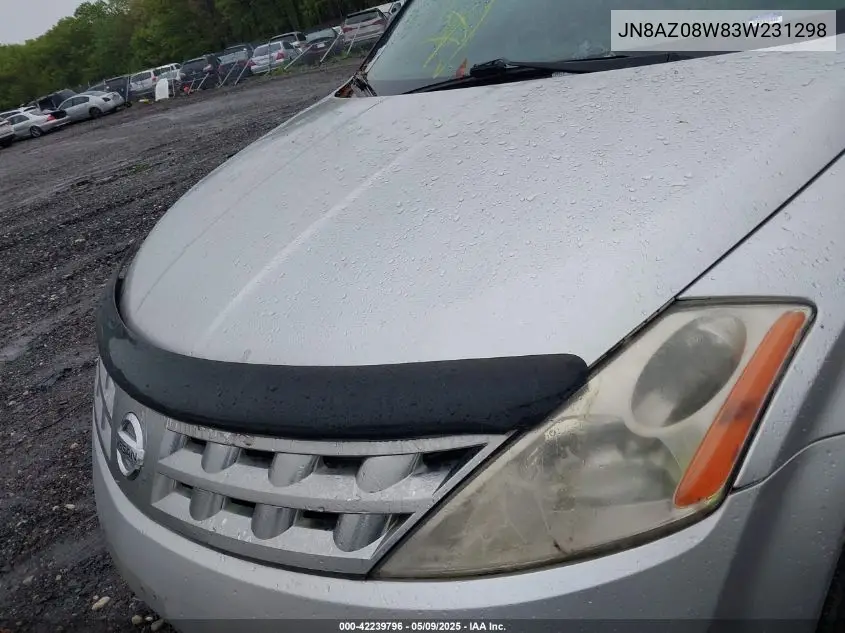 2003 Nissan Murano Sl VIN: JN8AZ08W83W231298 Lot: 42239796