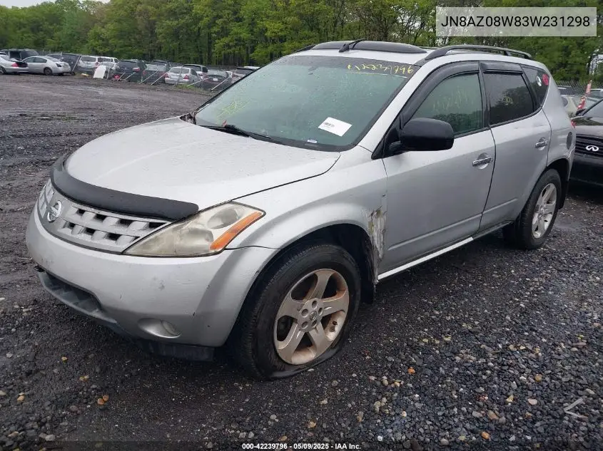 2003 Nissan Murano Sl VIN: JN8AZ08W83W231298 Lot: 42239796