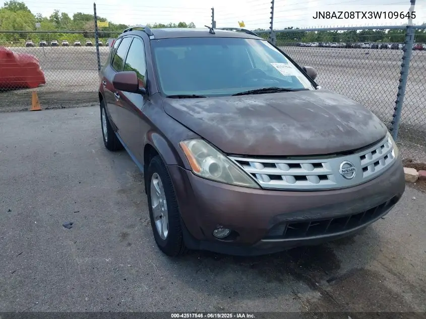 2003 Nissan Murano Sl VIN: JN8AZ08TX3W109645 Lot: 42517546