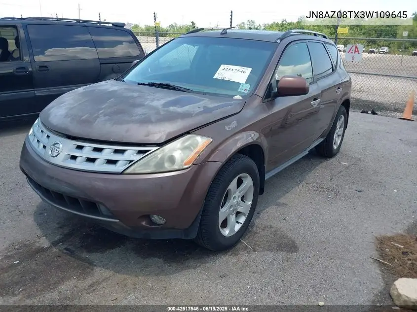 2003 Nissan Murano Sl VIN: JN8AZ08TX3W109645 Lot: 42517546