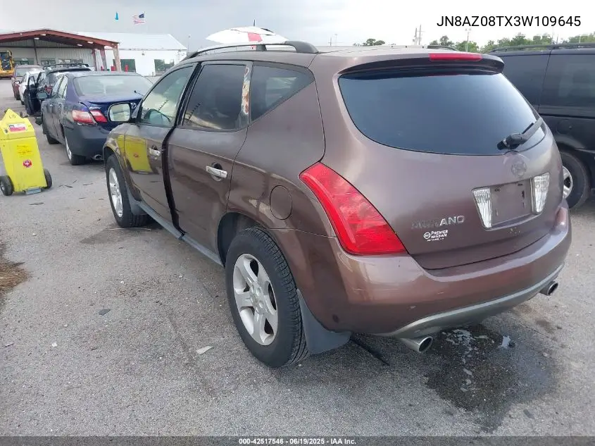 2003 Nissan Murano Sl VIN: JN8AZ08TX3W109645 Lot: 42517546