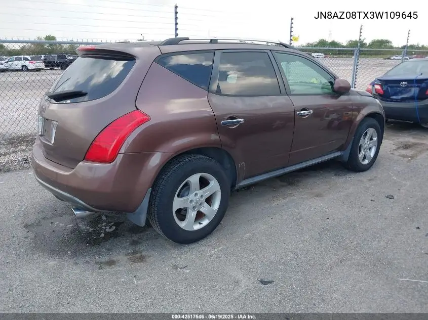 2003 Nissan Murano Sl VIN: JN8AZ08TX3W109645 Lot: 42517546
