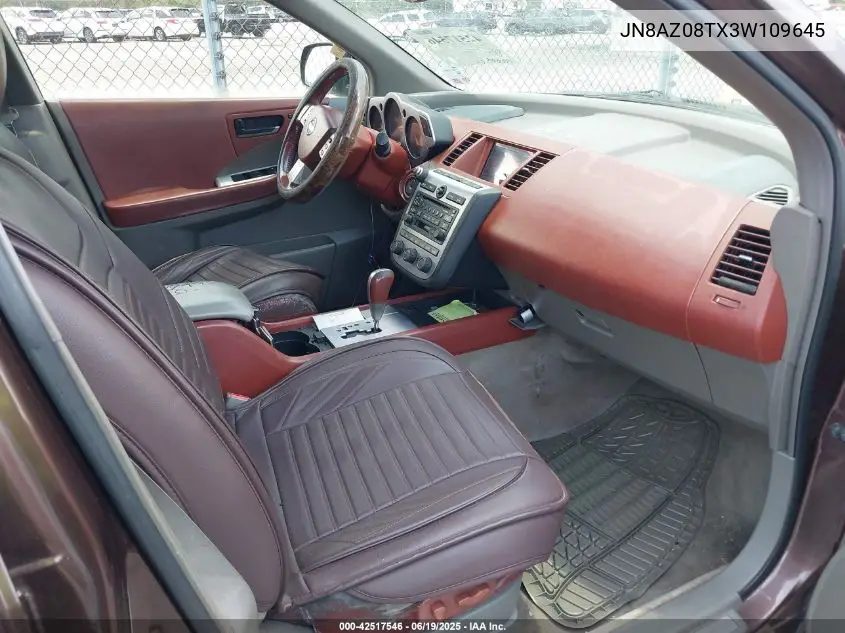 2003 Nissan Murano Sl VIN: JN8AZ08TX3W109645 Lot: 42517546