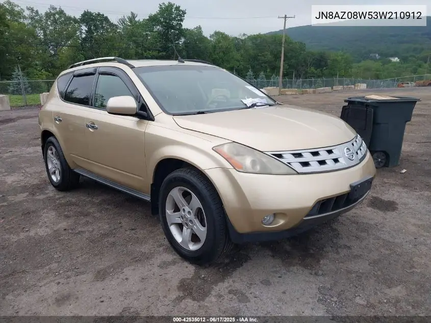 2003 Nissan Murano Sl VIN: JN8AZ08W53W210912 Lot: 42535012