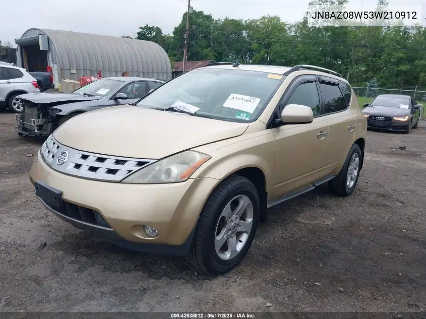2003 Nissan Murano Sl VIN: JN8AZ08W53W210912 Lot: 42535012