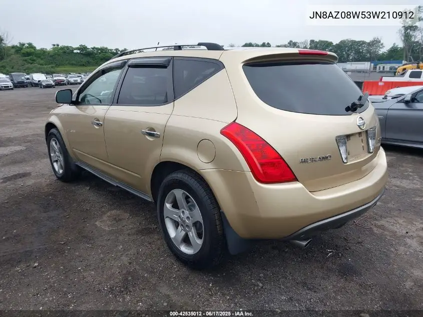 2003 Nissan Murano Sl VIN: JN8AZ08W53W210912 Lot: 42535012