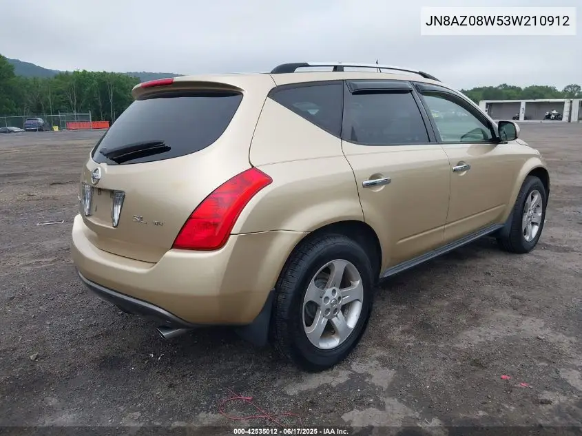 2003 Nissan Murano Sl VIN: JN8AZ08W53W210912 Lot: 42535012