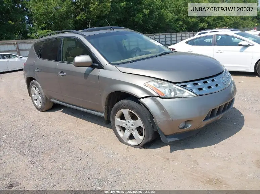 2003 Nissan Murano Sl VIN: JN8AZ08T93W120037 Lot: 42579635