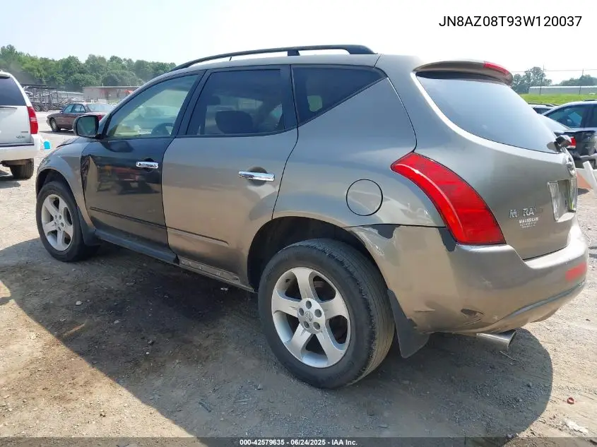 2003 Nissan Murano Sl VIN: JN8AZ08T93W120037 Lot: 42579635