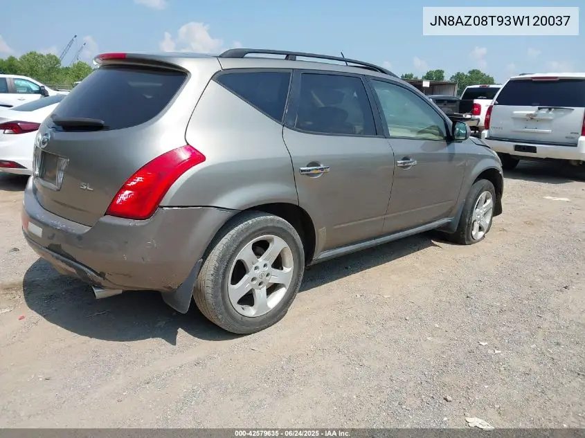 2003 Nissan Murano Sl VIN: JN8AZ08T93W120037 Lot: 42579635