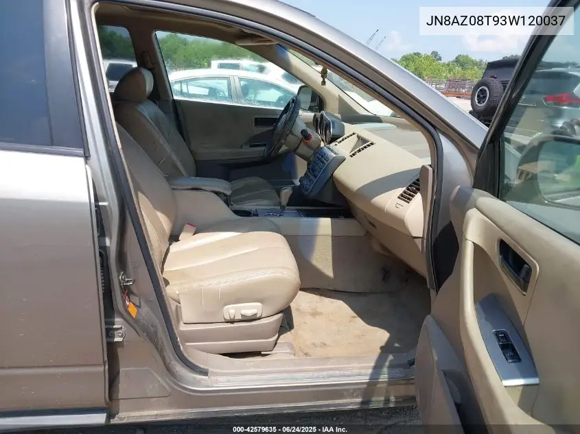 2003 Nissan Murano Sl VIN: JN8AZ08T93W120037 Lot: 42579635