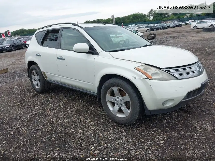 2003 Nissan Murano Sl VIN: JN8AZ08W83W215523 Lot: 42693101