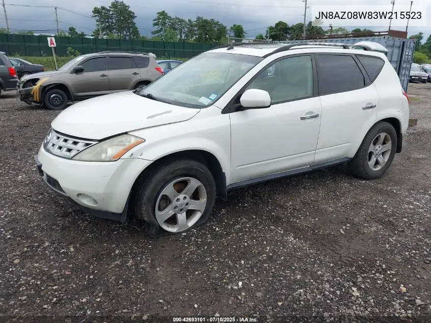 2003 Nissan Murano Sl VIN: JN8AZ08W83W215523 Lot: 42693101