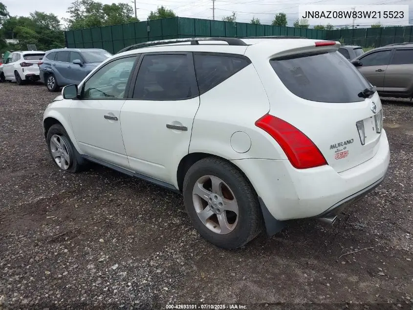 2003 Nissan Murano Sl VIN: JN8AZ08W83W215523 Lot: 42693101