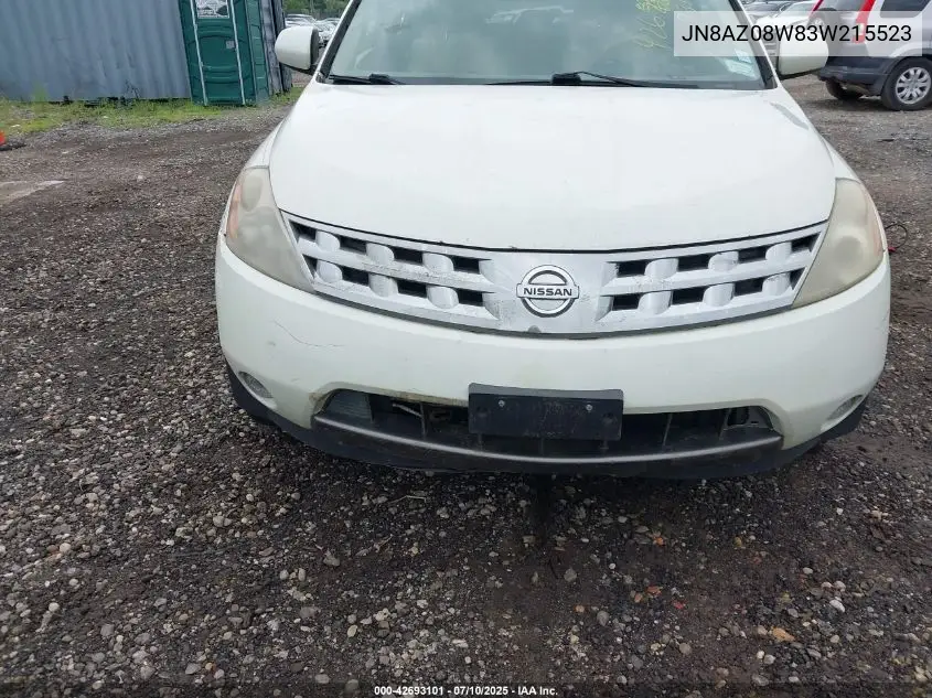 2003 Nissan Murano Sl VIN: JN8AZ08W83W215523 Lot: 42693101