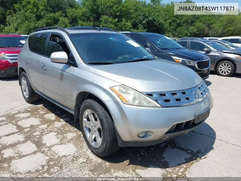 2003 Nissan Murano Sl VIN: JN8AZ08T43W117871 Lot: 42704306