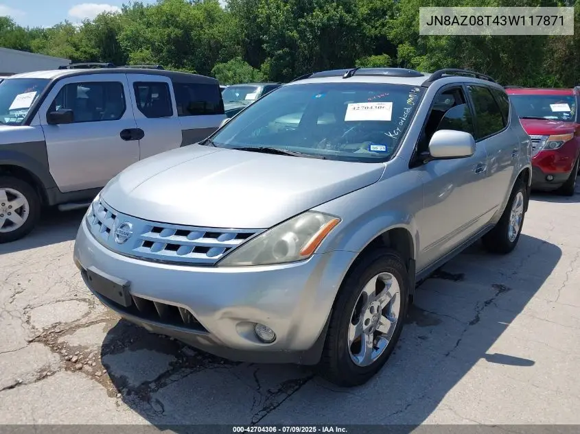 2003 Nissan Murano Sl VIN: JN8AZ08T43W117871 Lot: 42704306