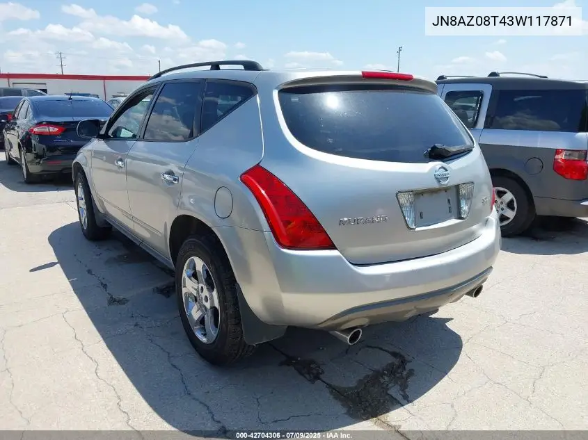 2003 Nissan Murano Sl VIN: JN8AZ08T43W117871 Lot: 42704306