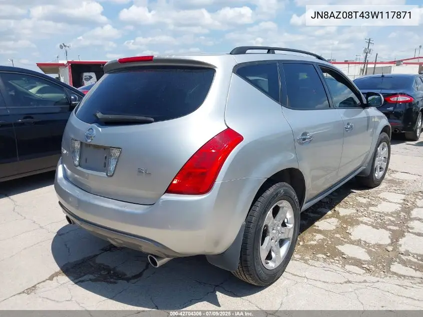 2003 Nissan Murano Sl VIN: JN8AZ08T43W117871 Lot: 42704306