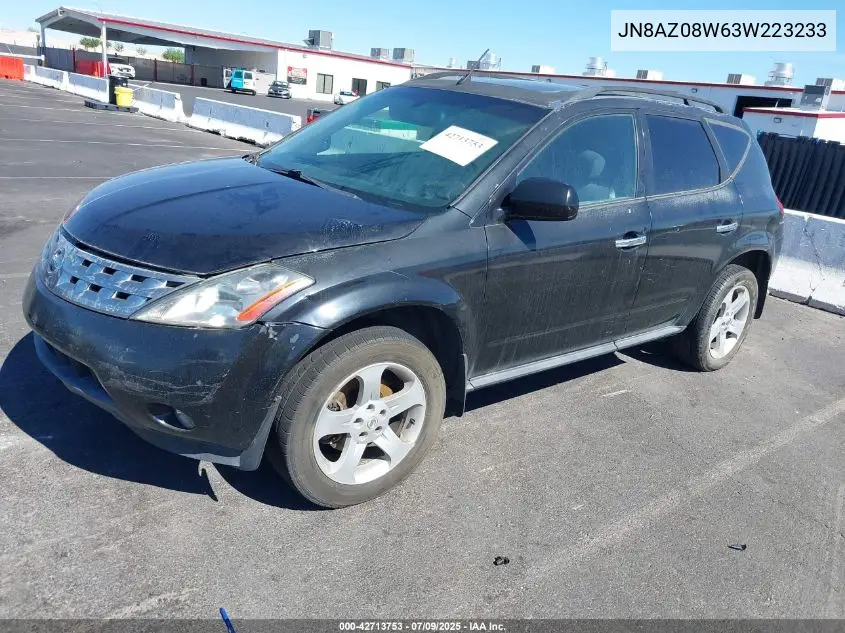 2003 Nissan Murano Sl VIN: JN8AZ08W63W223233 Lot: 42713753