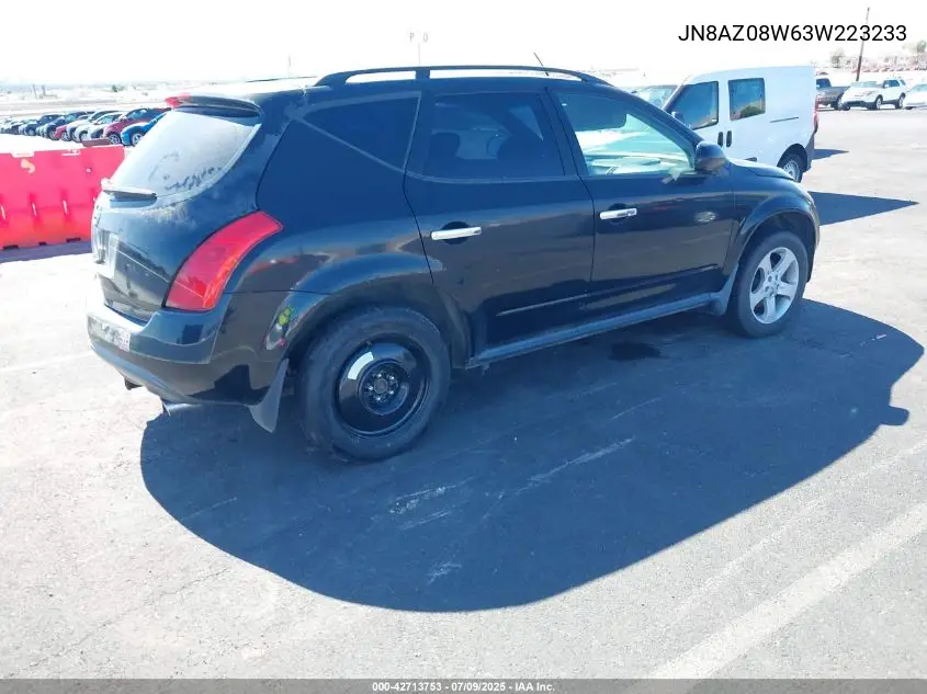 2003 Nissan Murano Sl VIN: JN8AZ08W63W223233 Lot: 42713753