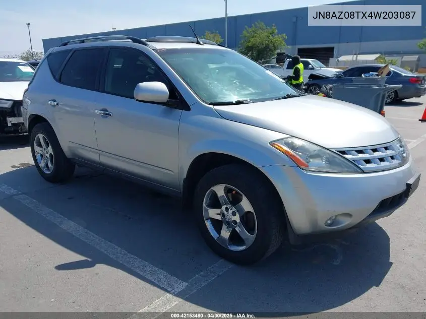 2004 Nissan Murano Sl VIN: JN8AZ08TX4W203087 Lot: 42153480