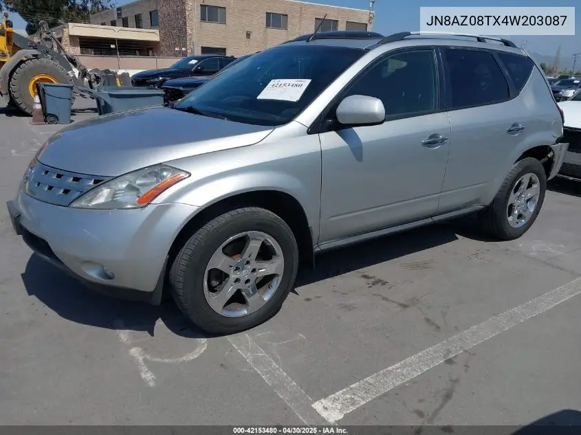 2004 Nissan Murano Sl VIN: JN8AZ08TX4W203087 Lot: 42153480
