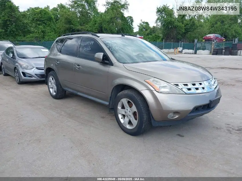 2004 Nissan Murano Sl VIN: JN8AZ08W84W343195 Lot: 42229349