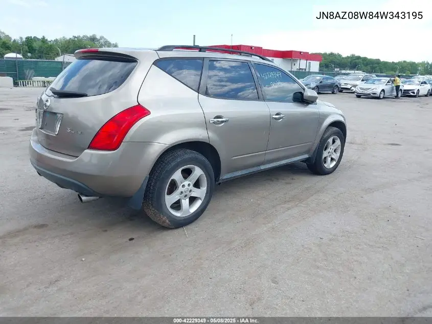 2004 Nissan Murano Sl VIN: JN8AZ08W84W343195 Lot: 42229349