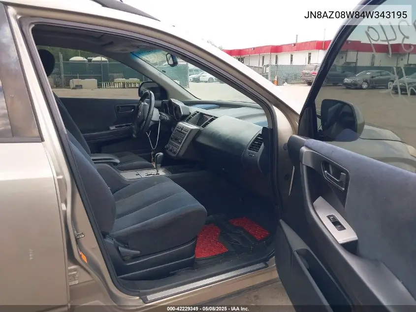 2004 Nissan Murano Sl VIN: JN8AZ08W84W343195 Lot: 42229349