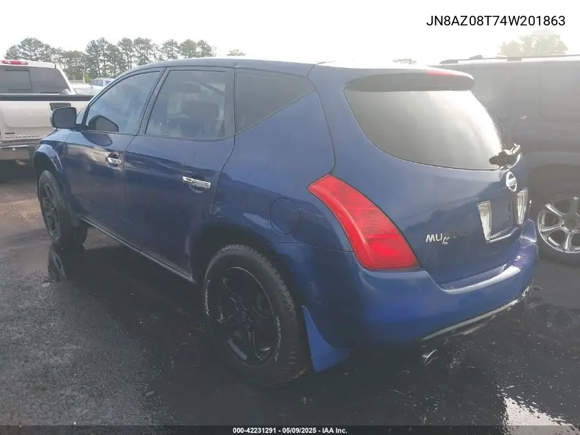 2004 Nissan Murano Sl VIN: JN8AZ08T74W201863 Lot: 42231291