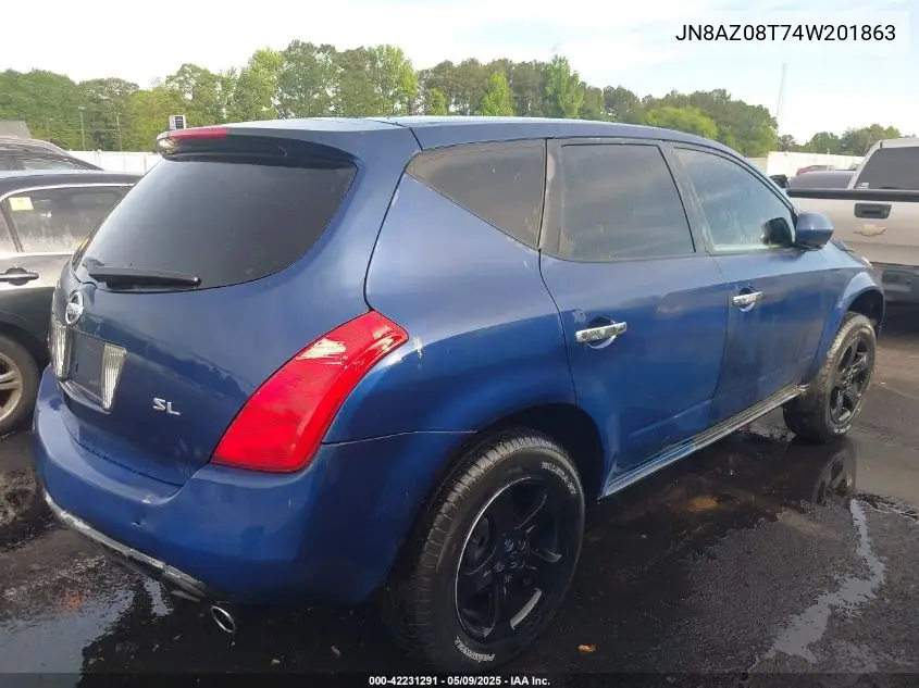 2004 Nissan Murano Sl VIN: JN8AZ08T74W201863 Lot: 42231291