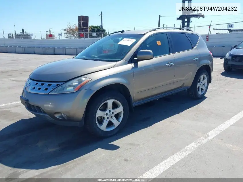 2004 Nissan Murano Sl VIN: JN8AZ08T94W204232 Lot: 42239543