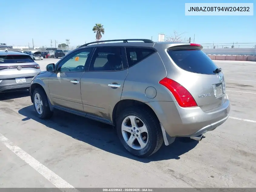 2004 Nissan Murano Sl VIN: JN8AZ08T94W204232 Lot: 42239543