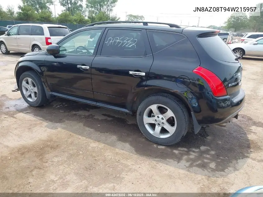 2004 Nissan Murano Sl VIN: JN8AZ08T94W215957 Lot: 42475332