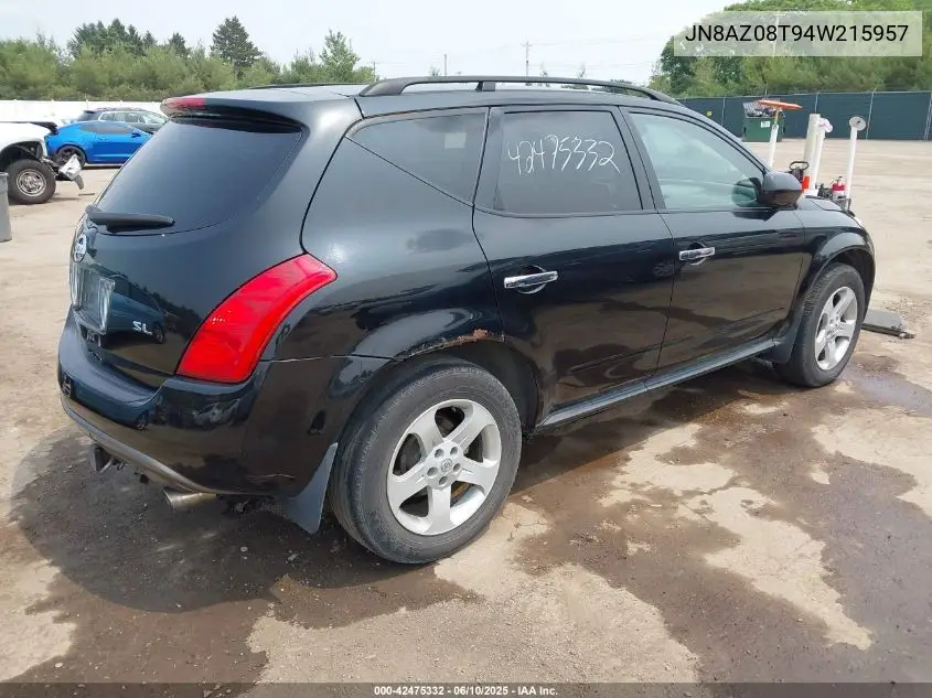 2004 Nissan Murano Sl VIN: JN8AZ08T94W215957 Lot: 42475332
