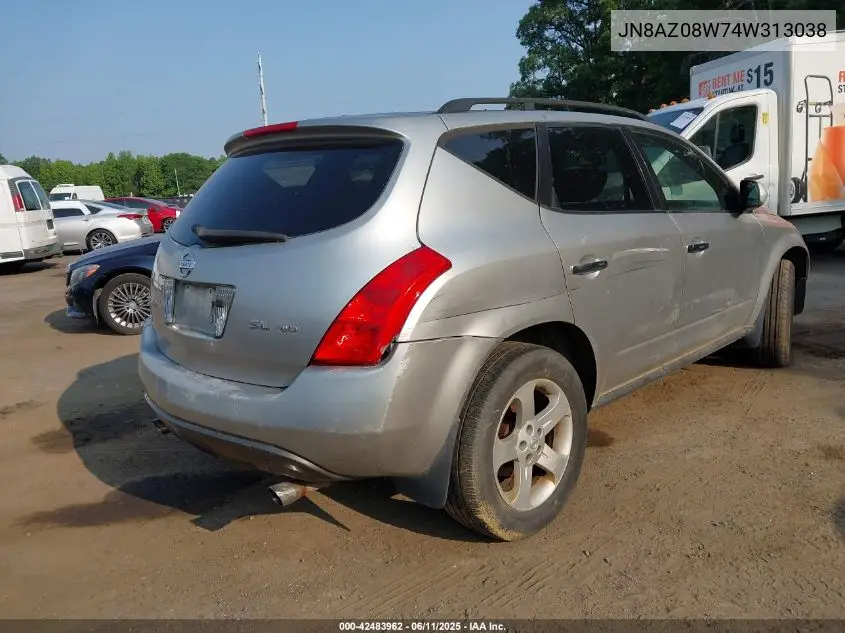 2004 Nissan Murano Sl VIN: JN8AZ08W74W313038 Lot: 42483962