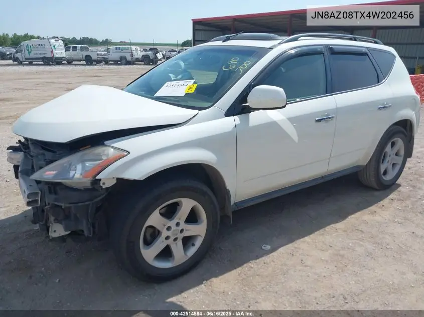 2004 Nissan Murano Sl VIN: JN8AZ08TX4W202456 Lot: 42514584