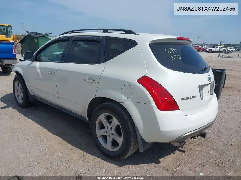 2004 Nissan Murano Sl VIN: JN8AZ08TX4W202456 Lot: 42514584