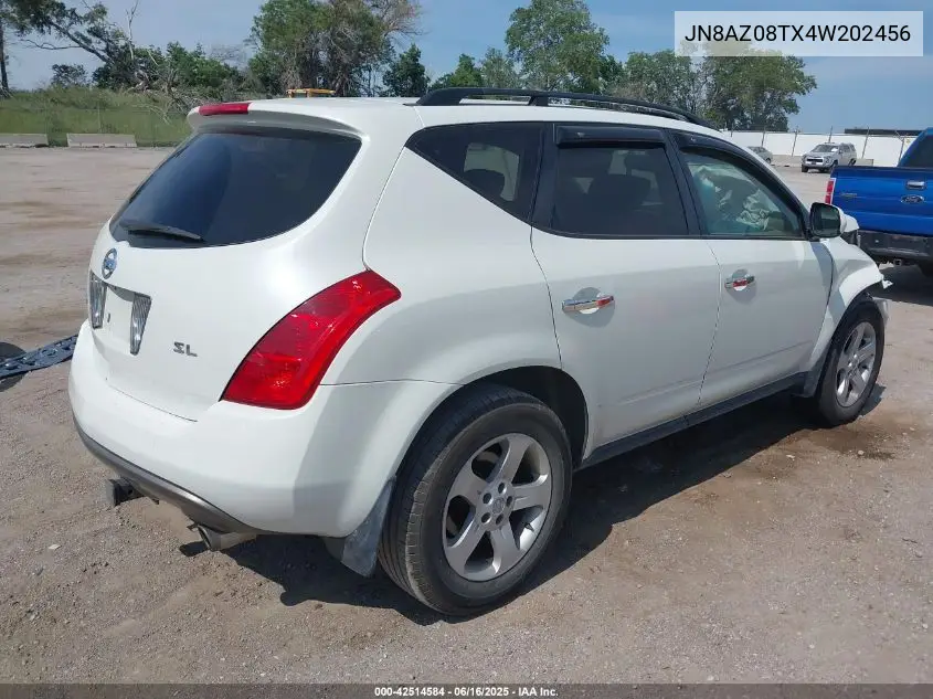 2004 Nissan Murano Sl VIN: JN8AZ08TX4W202456 Lot: 42514584