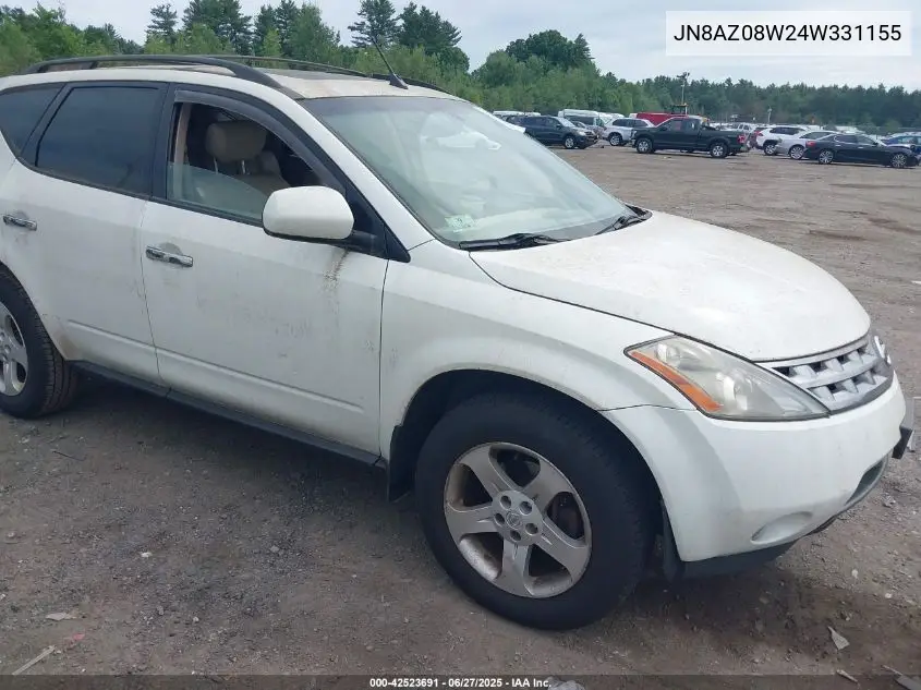2004 Nissan Murano Sl VIN: JN8AZ08W24W331155 Lot: 42523691