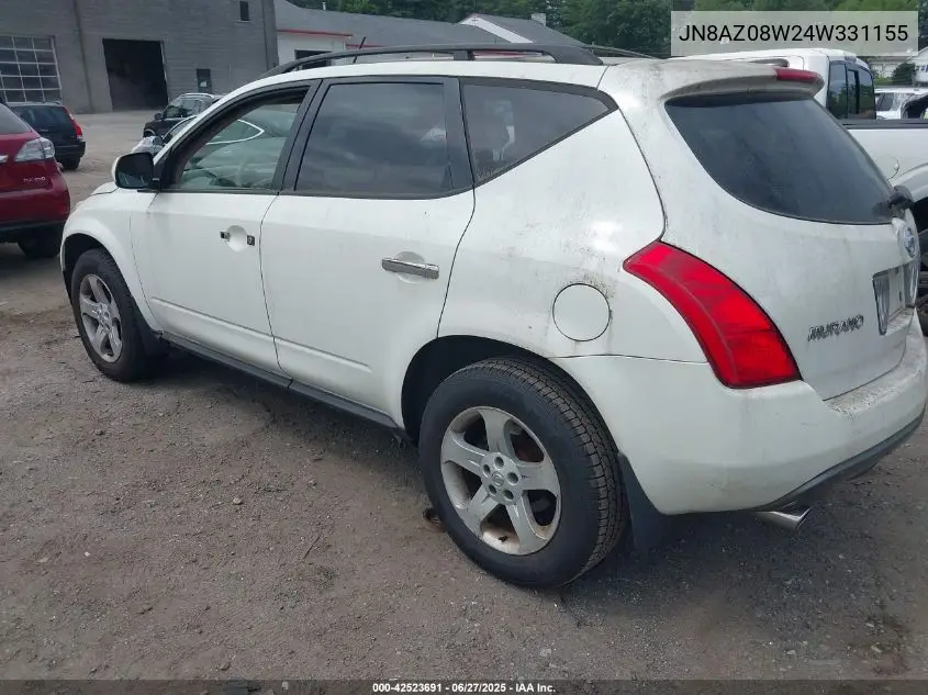 2004 Nissan Murano Sl VIN: JN8AZ08W24W331155 Lot: 42523691
