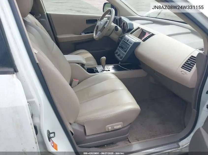 2004 Nissan Murano Sl VIN: JN8AZ08W24W331155 Lot: 42523691