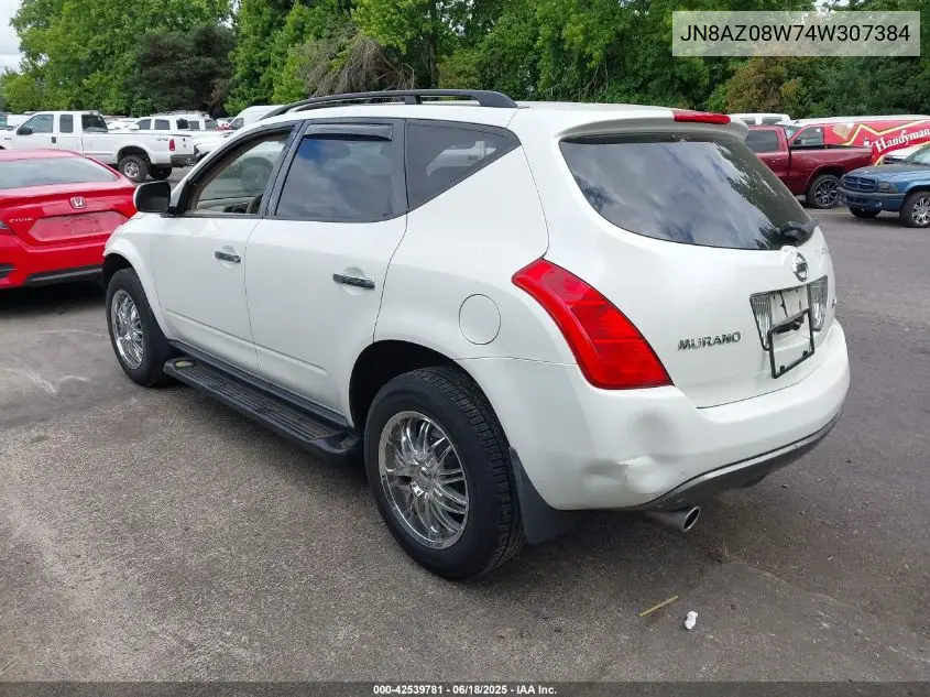 2004 Nissan Murano Sl VIN: JN8AZ08W74W307384 Lot: 42539781