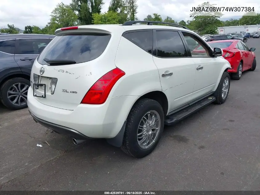 2004 Nissan Murano Sl VIN: JN8AZ08W74W307384 Lot: 42539781