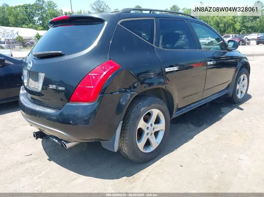 2004 Nissan Murano Se VIN: JN8AZ08W04W328061 Lot: 42550235