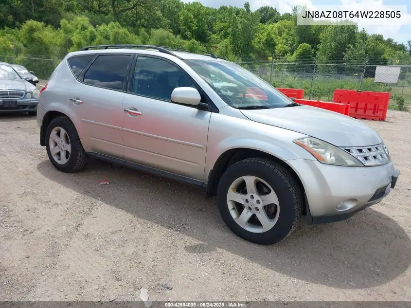 2004 Nissan Murano Sl/Se VIN: JN8AZ08T64W228505 Lot: 42584009