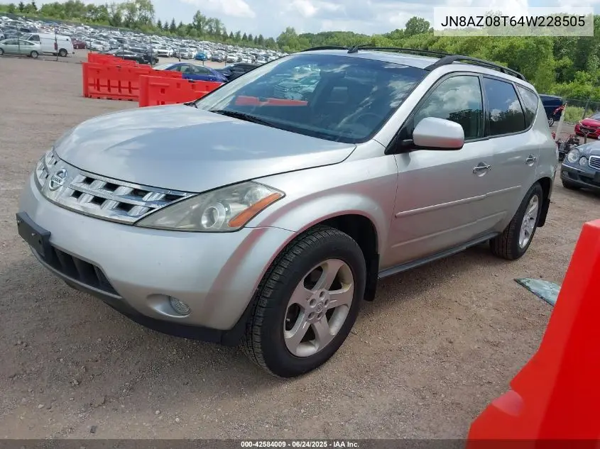 2004 Nissan Murano Sl/Se VIN: JN8AZ08T64W228505 Lot: 42584009