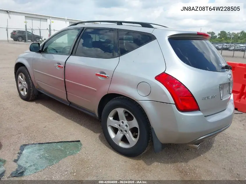 2004 Nissan Murano Sl/Se VIN: JN8AZ08T64W228505 Lot: 42584009